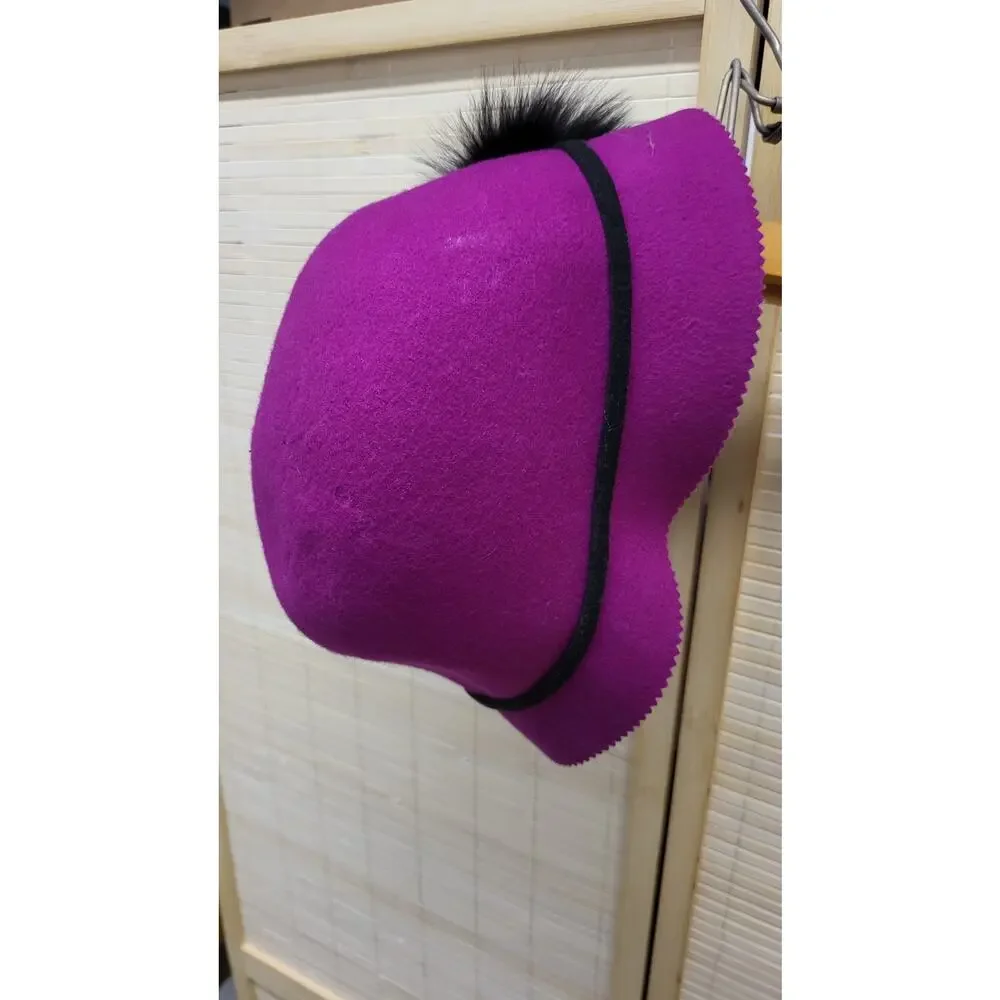 Vintage Galliano Sorbatti Purple Wool Cloche Hat Italy Fur Accent - Picture 4 of 6
